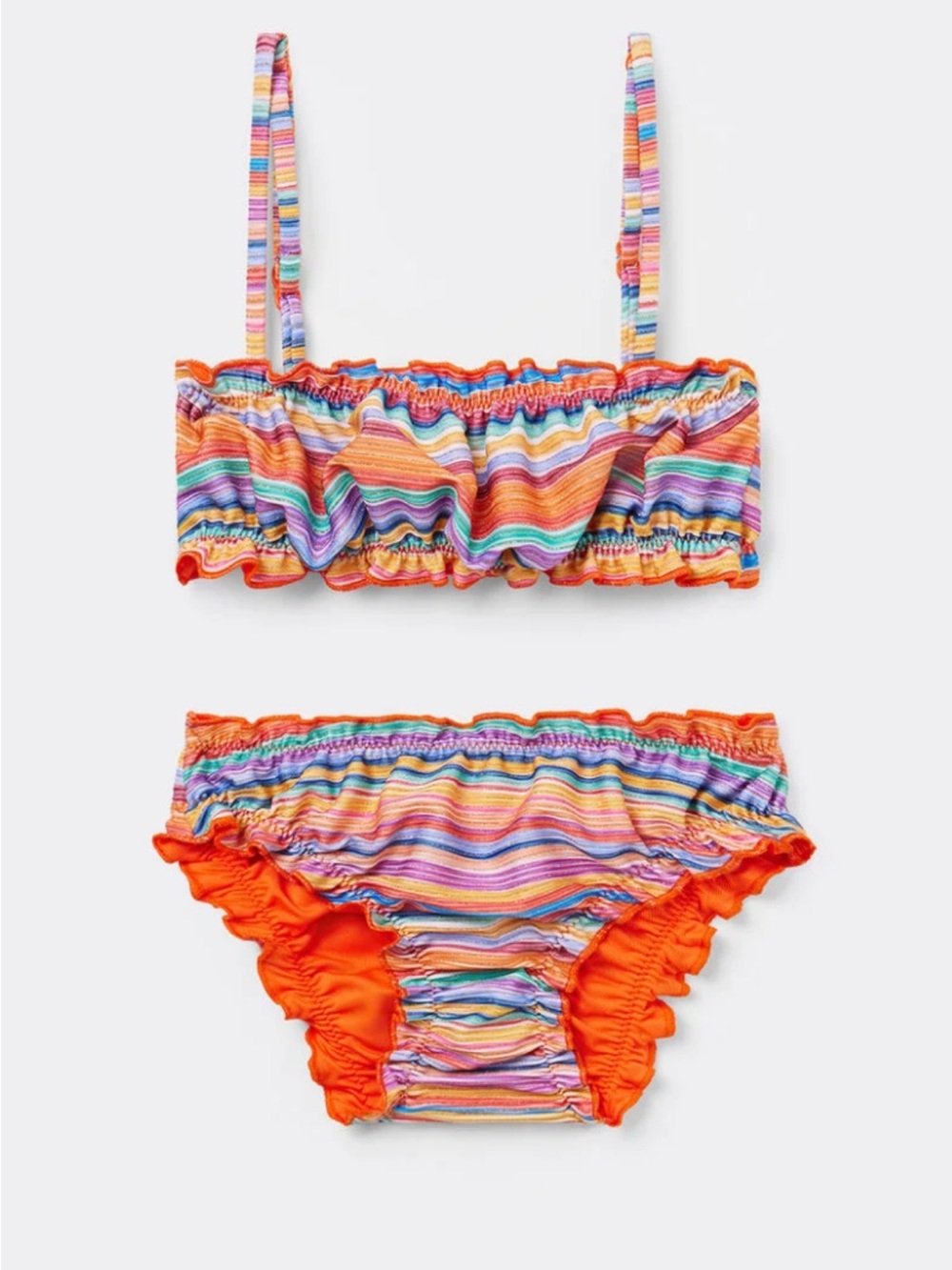 Calzedonia Girls' Multicolor Striped Bikini Set with Orange Ruffle Accents NWT